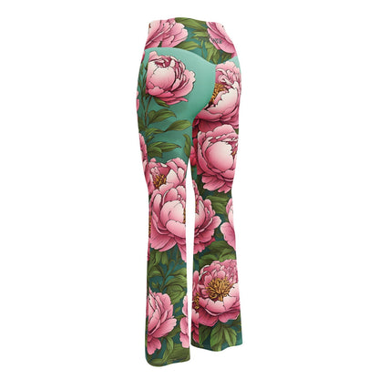 Pink Peonies' Flare leggings with pockets - Wild Wisp Apparel