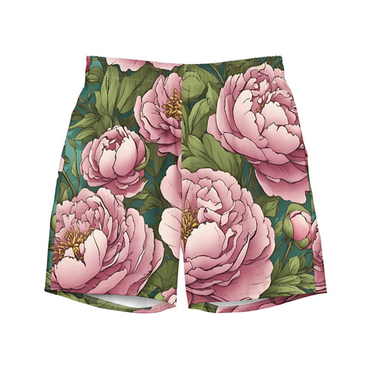 'Pink Peonies' Men's recycled swim trunks Swimwear