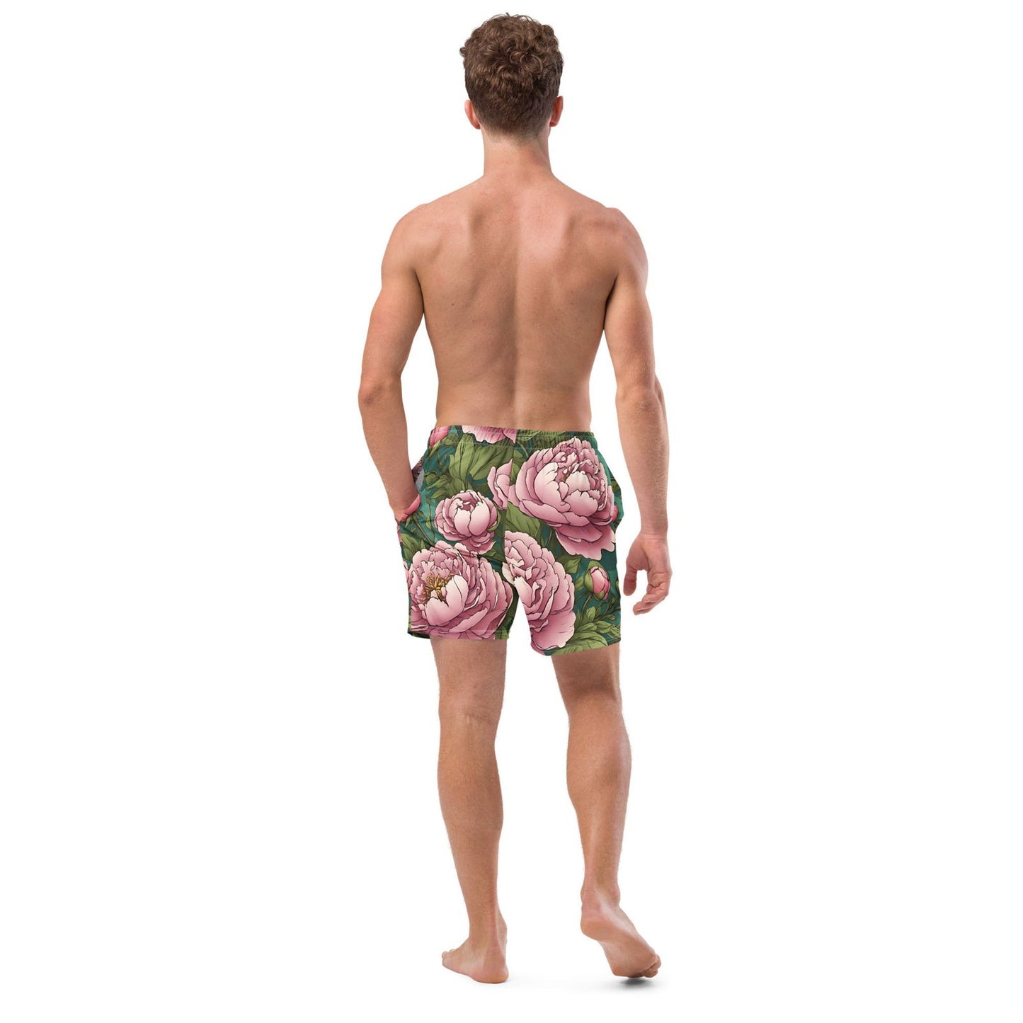 'Pink Peonies' Men's recycled swim trunks Swimwear
