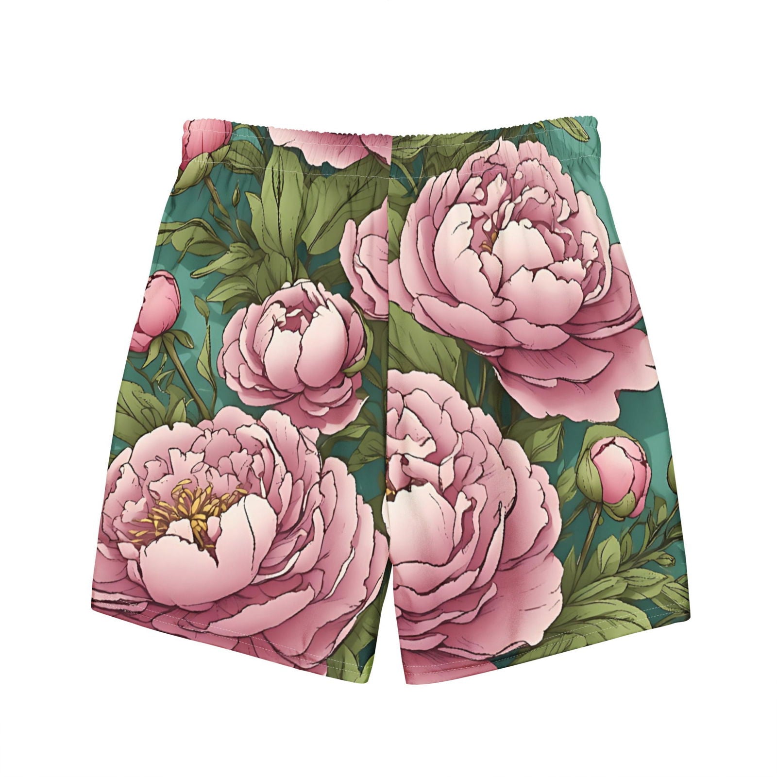 'Pink Peonies' Men's recycled swim trunks Swimwear