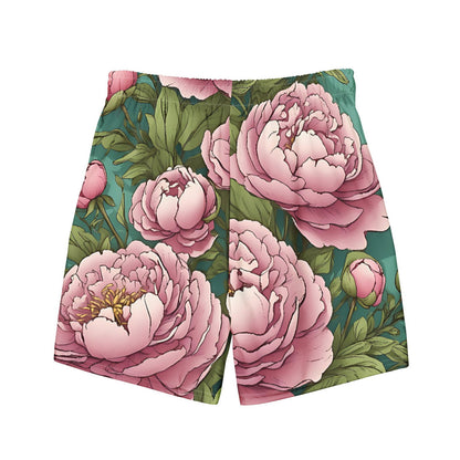 'Pink Peonies' Men's recycled swim trunks Swimwear