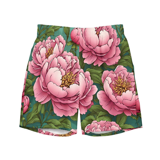 'Pink Peonies' Men's recycled swim trunks Swimwear