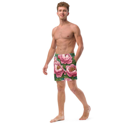 'Pink Peonies' Men's recycled swim trunks - Wild Wisp Apparel