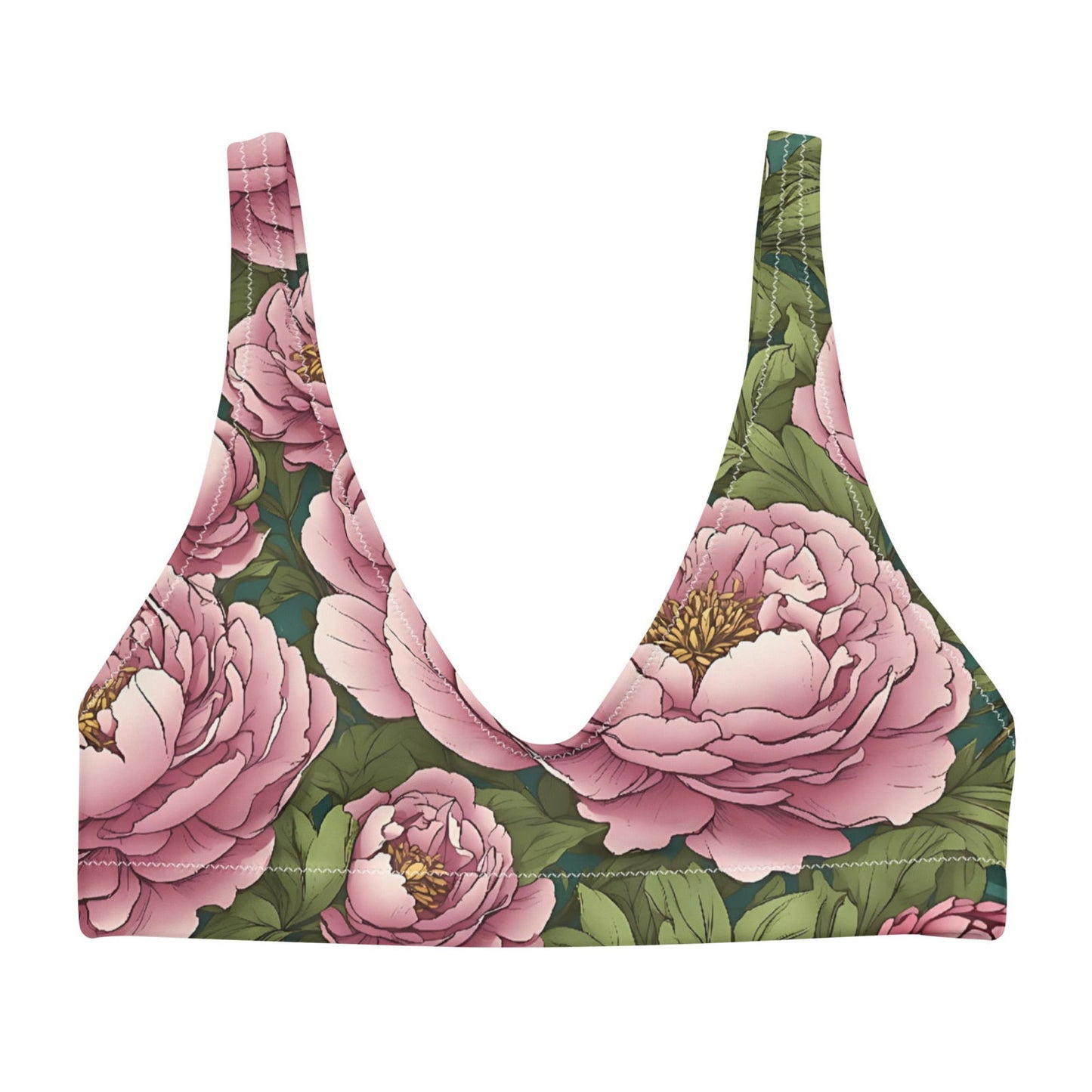 'Pink Peonies' Recycled padded bikini top Swimwear