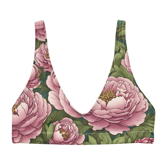 'Pink Peonies' Recycled padded bikini top Swimwear