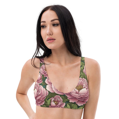 'Pink Peonies' Recycled padded bikini top Swimwear