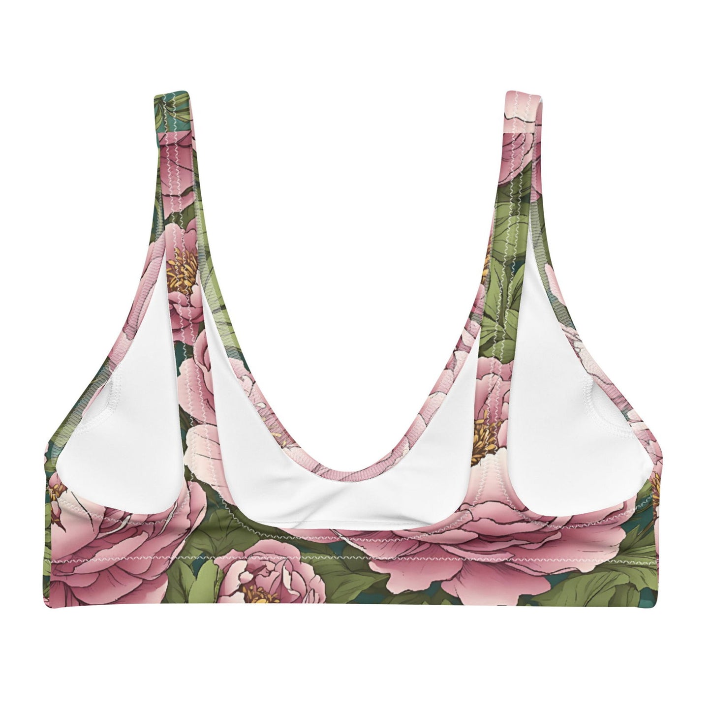 'Pink Peonies' Recycled padded bikini top Swimwear