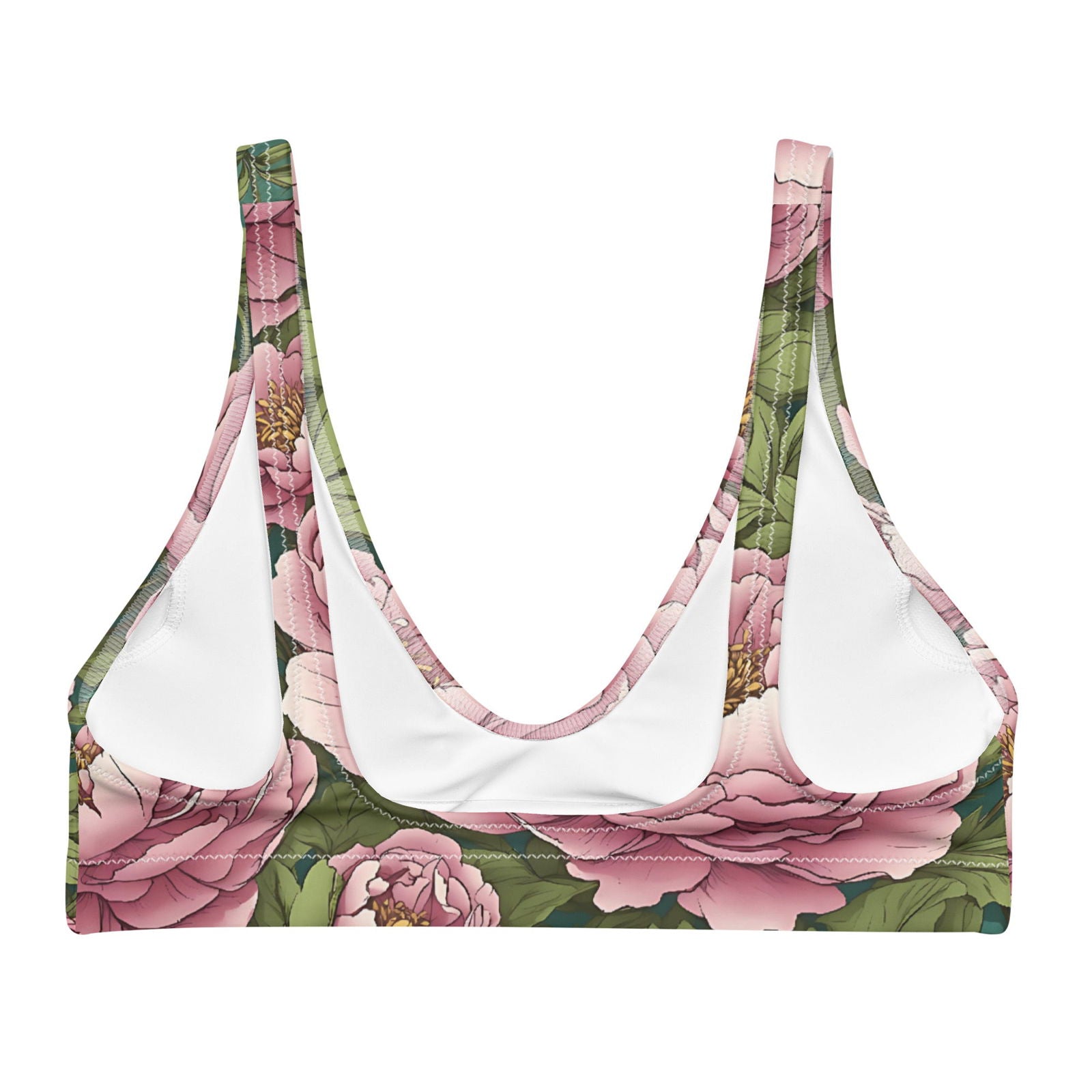 'Pink Peonies' Recycled padded bikini top Swimwear