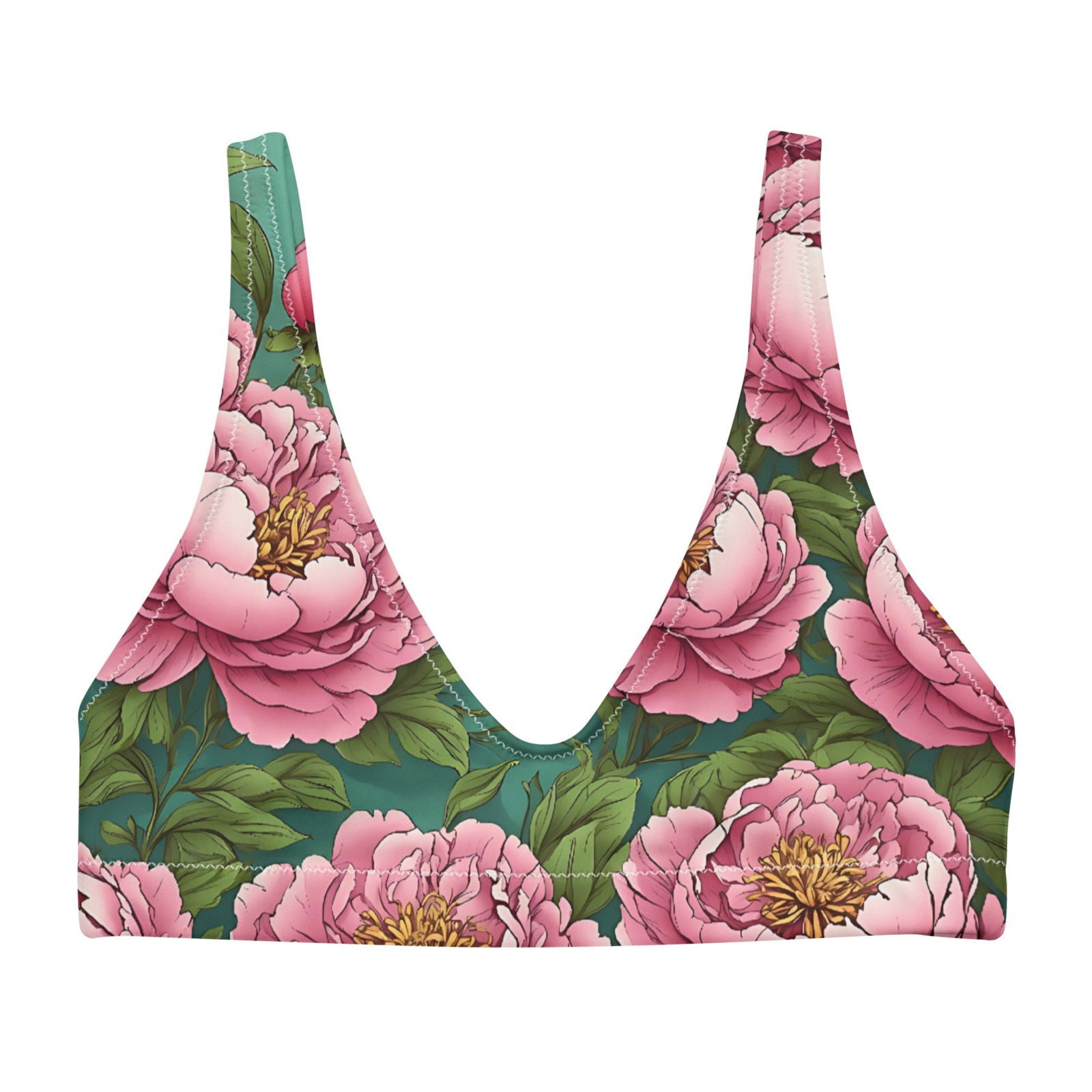 'Pink Peonies' Recycled padded bikini top Swimwear