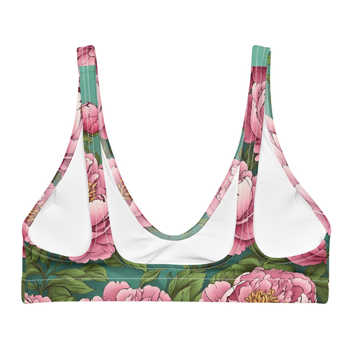 'Pink Peonies' Recycled padded bikini top Swimwear