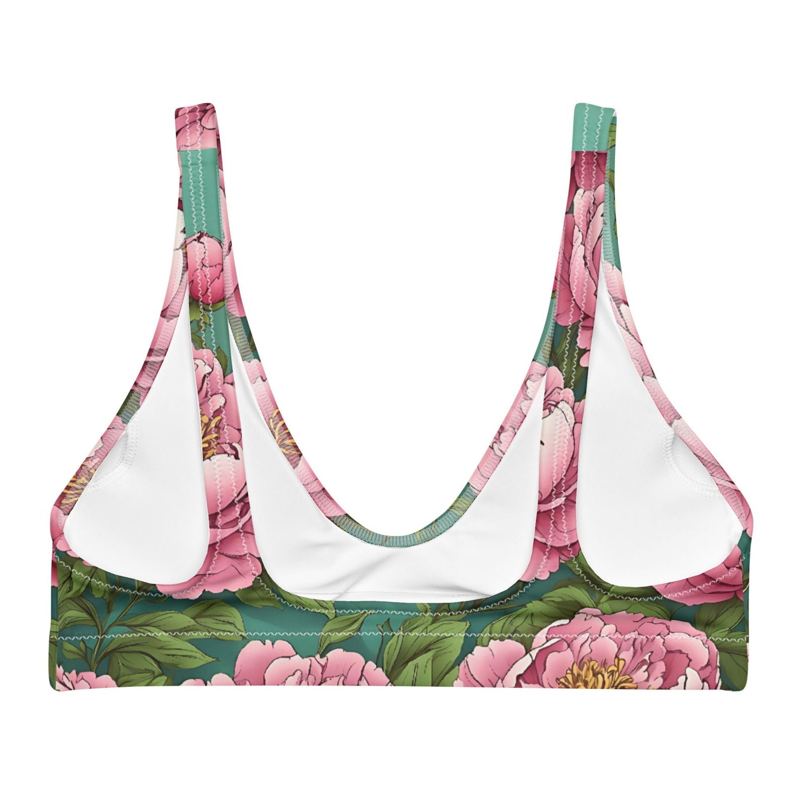 'Pink Peonies' Recycled padded bikini top Swimwear