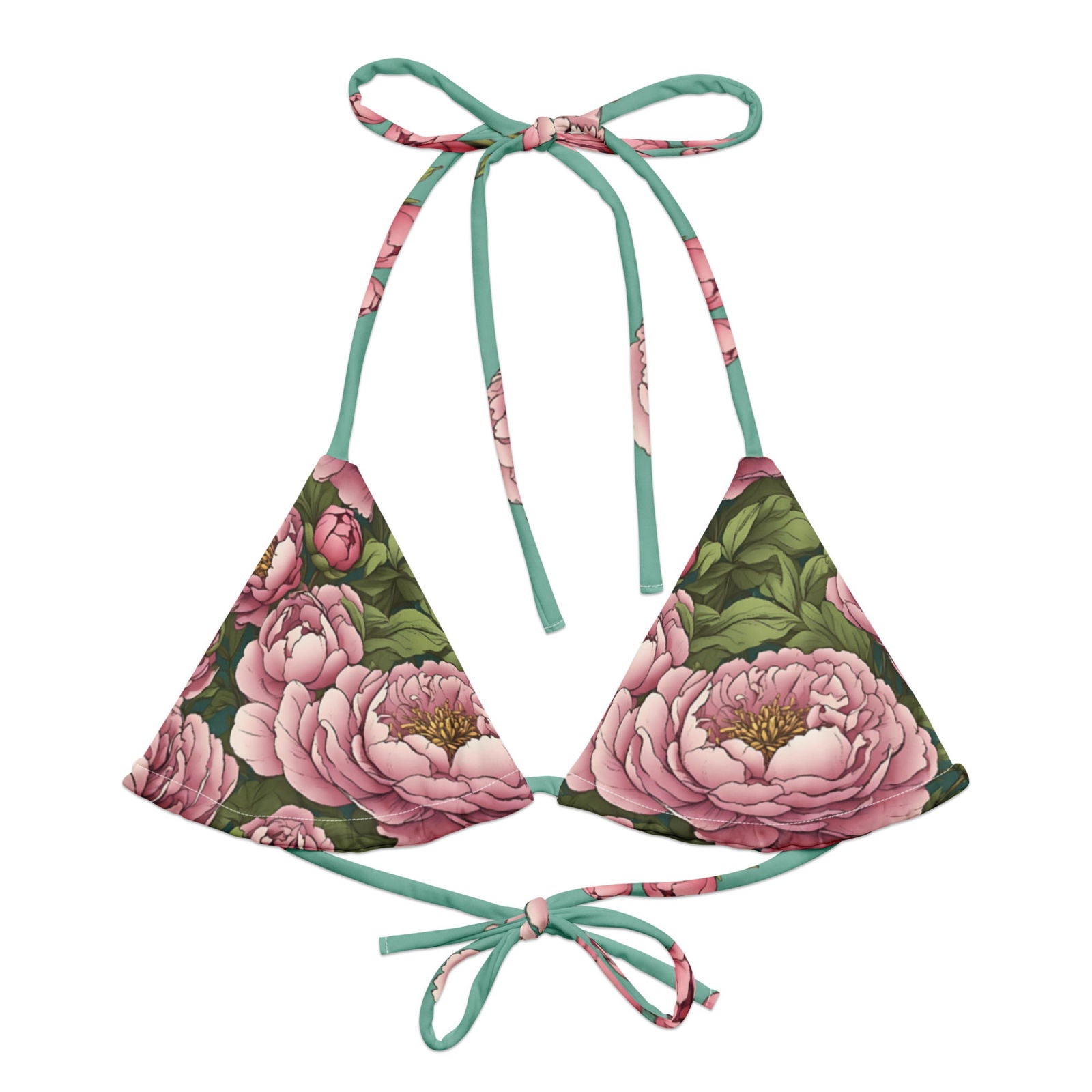 'Pink Peonies' Recycled string bikini top Swimwear