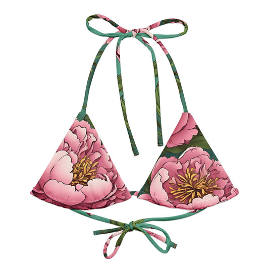'Pink Peonies' Recycled string bikini top Swimwear