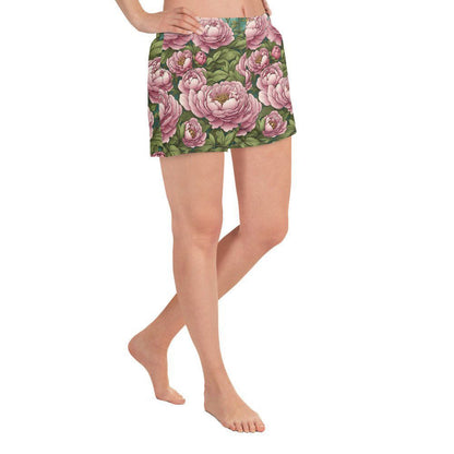 'Pink Peonies' Women’s Recycled Athletic Shorts - Wild Wisp Apparel