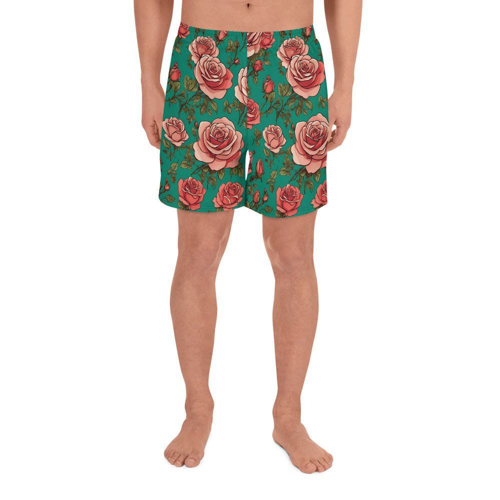 'Pink Roses' Men's Recycled Athletic Shorts - Wild Wisp Apparel