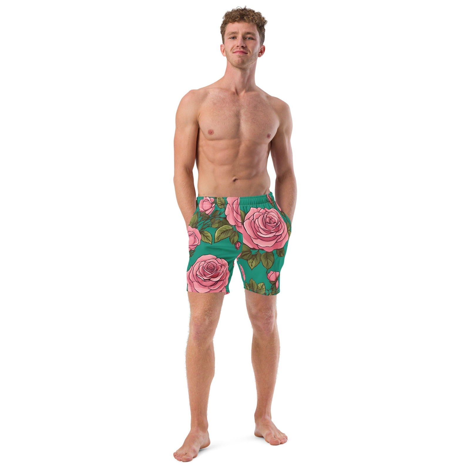 'Pink Roses' Men's recycled swim trunks - Wild Wisp Apparel
