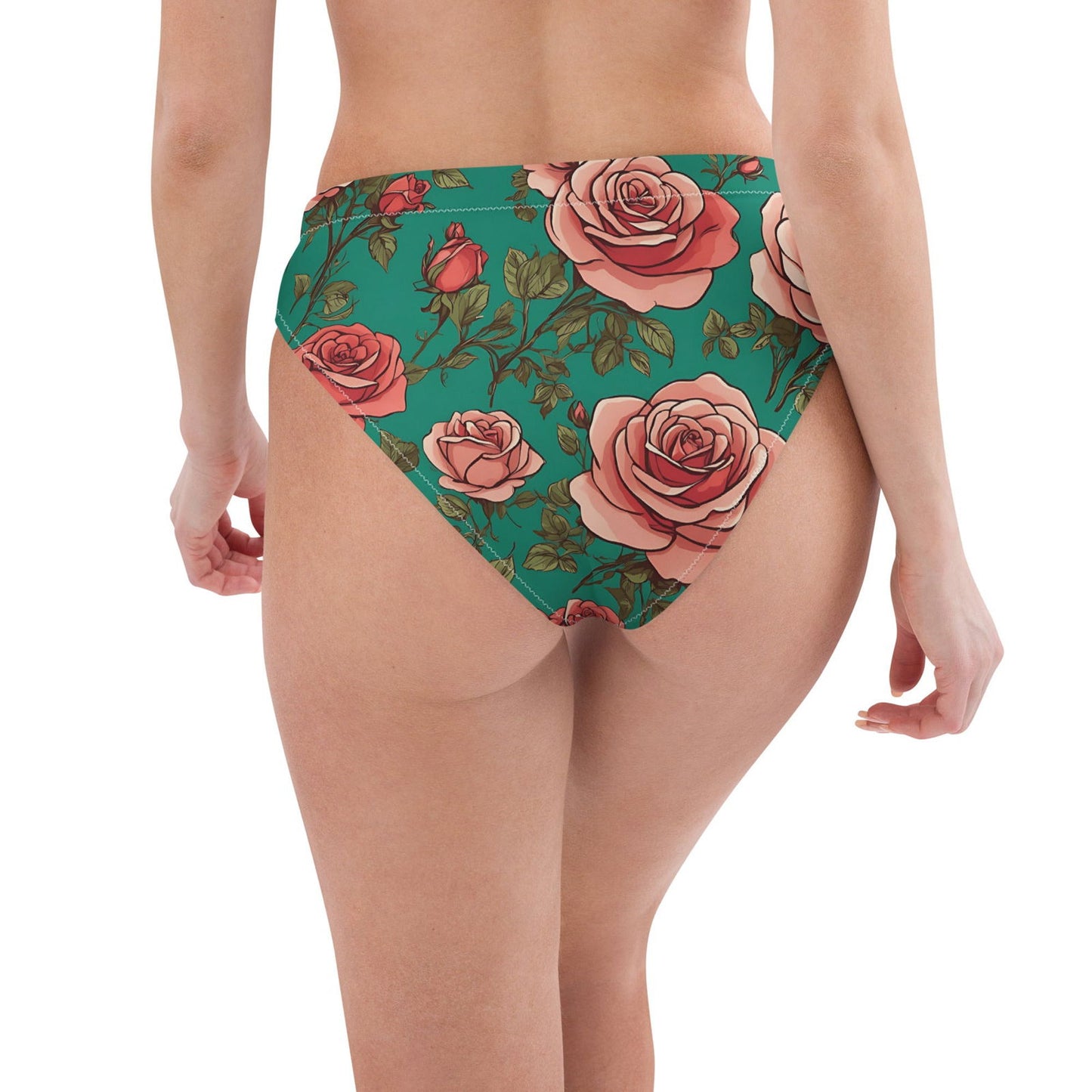 'Pink Roses' Recycled high-waisted bikini bottom - Wild Wisp Apparel