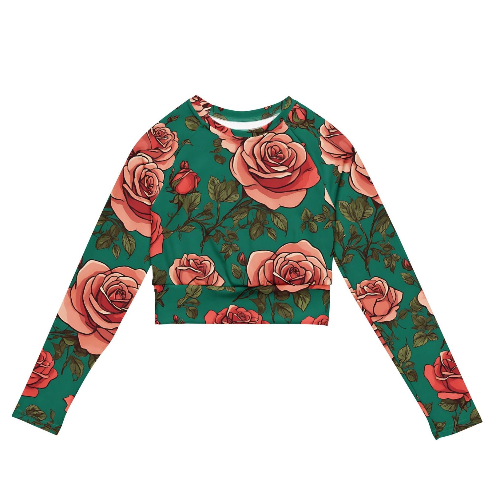 'Pink Roses' Recycled long-sleeve crop top Crop Tops