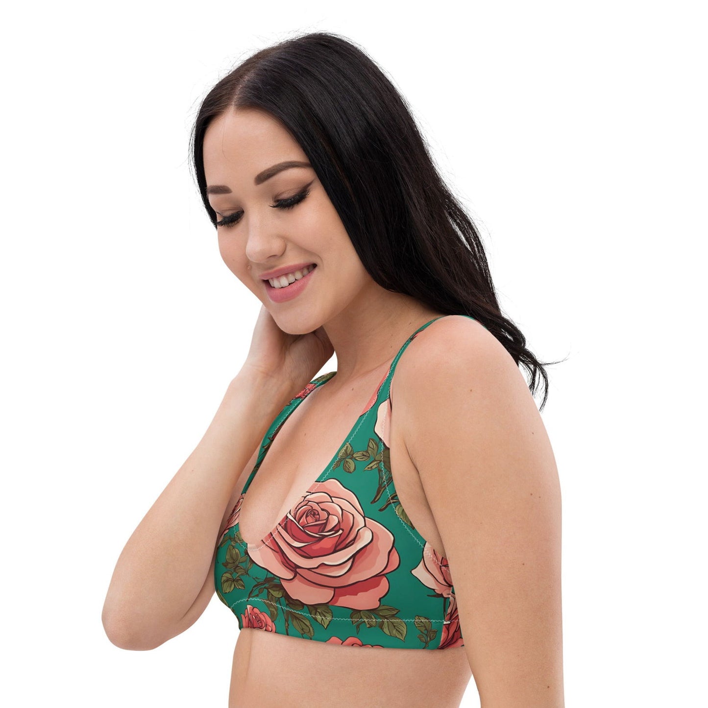 'Pink Roses' Recycled padded bikini top Swimwear