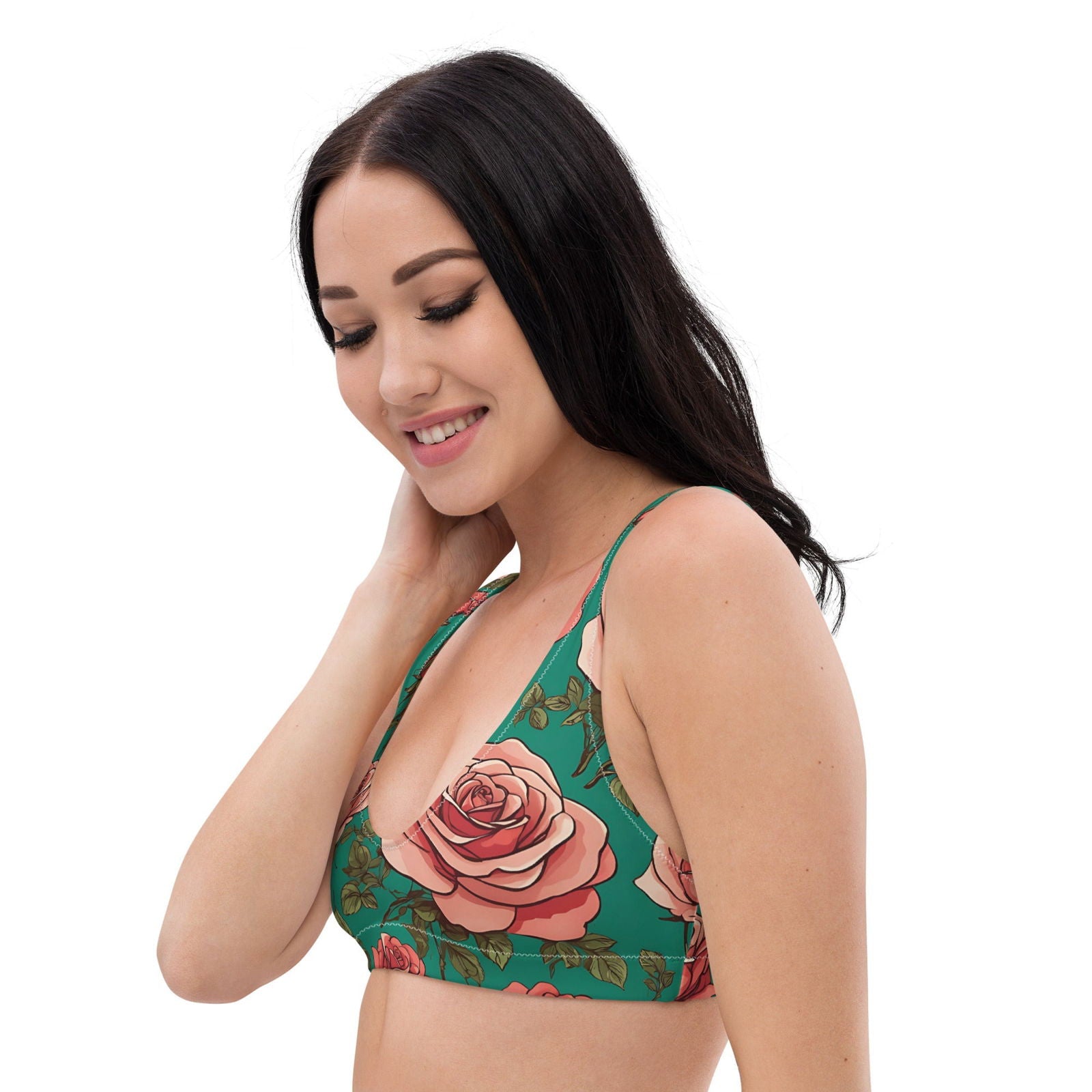 'Pink Roses' Recycled padded bikini top Swimwear