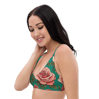 'Pink Roses' Recycled padded bikini top Swimwear