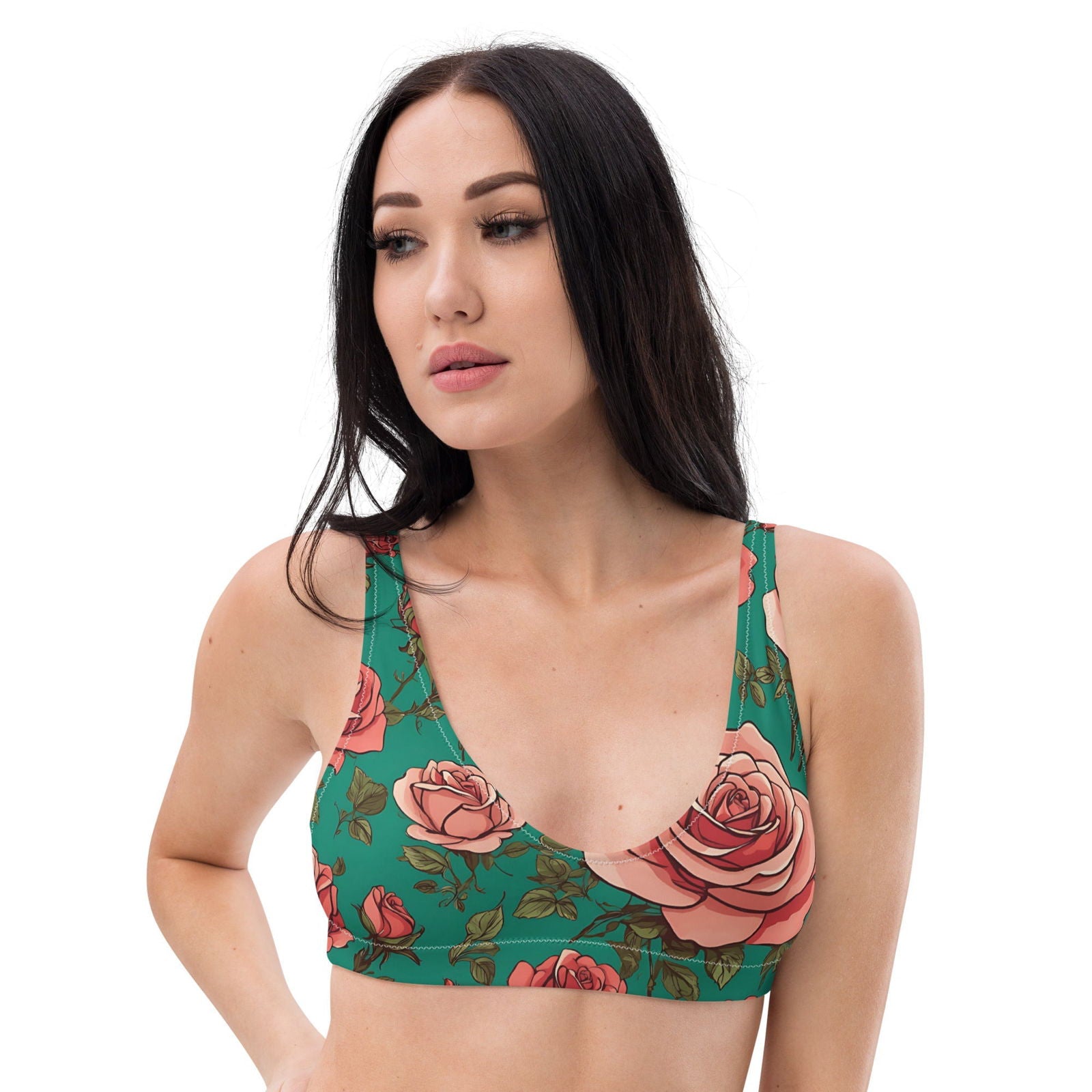 'Pink Roses' Recycled padded bikini top Swimwear