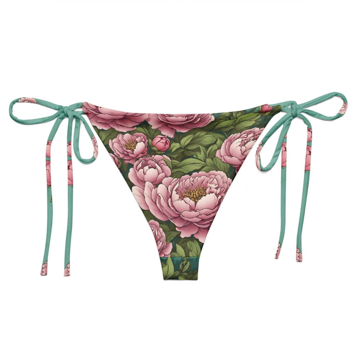 'Pink Peonies' Recycled string bikini bottom Swimwear