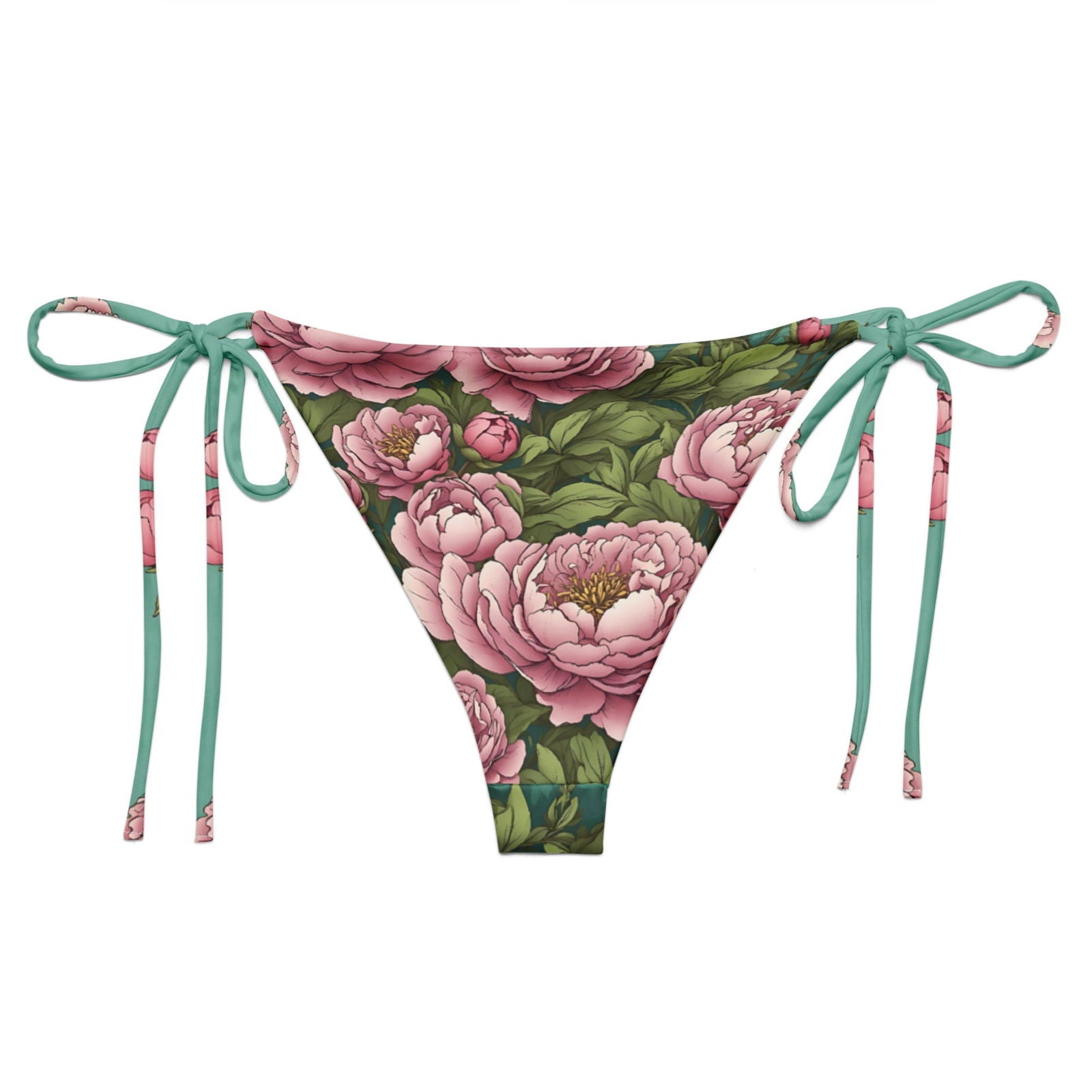 'Pink Peonies' Recycled string bikini bottom Swimwear