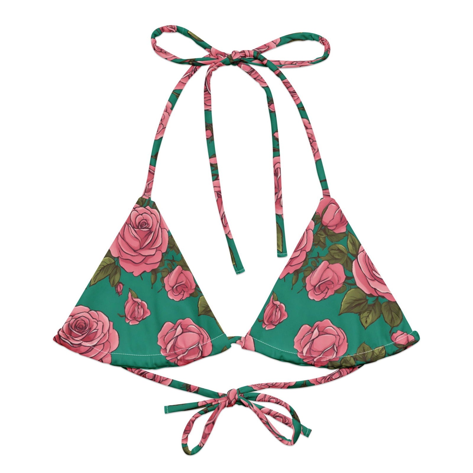 'Pink Roses' Recycled string bikini top - Wild Wisp Apparel