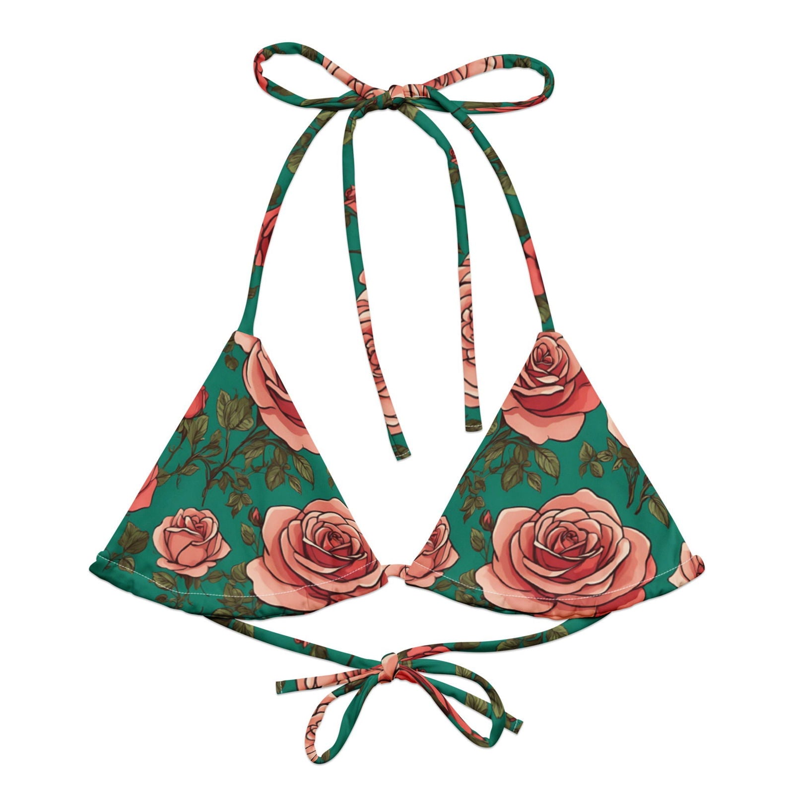 'Pink Roses' Recycled string bikini top Swimwear