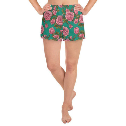 'Pink Roses' Women’s Recycled Athletic Shorts - Wild Wisp Apparel