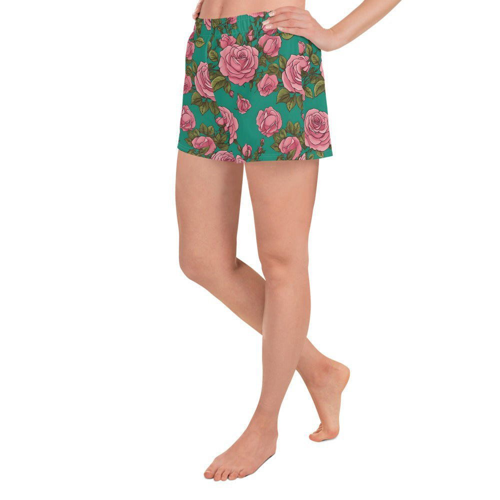 'Pink Roses' Women’s Recycled Athletic Shorts - Wild Wisp Apparel