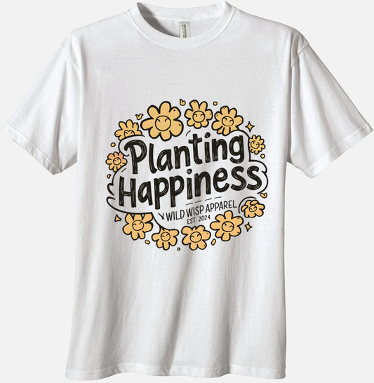 'Planting Happiness with Yellow Flowers' Organic Unisex Crewneck T-shirt T-Shirts