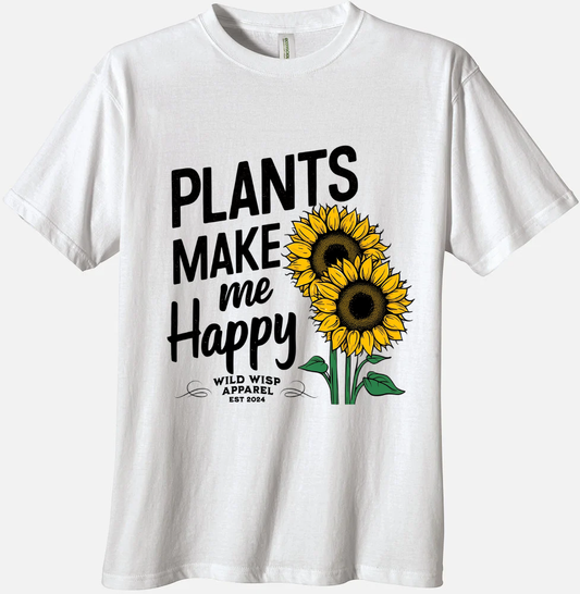 'Plants Make Me Happy with Sunflowers' Organic Unisex Crewneck T-shirt T-Shirts