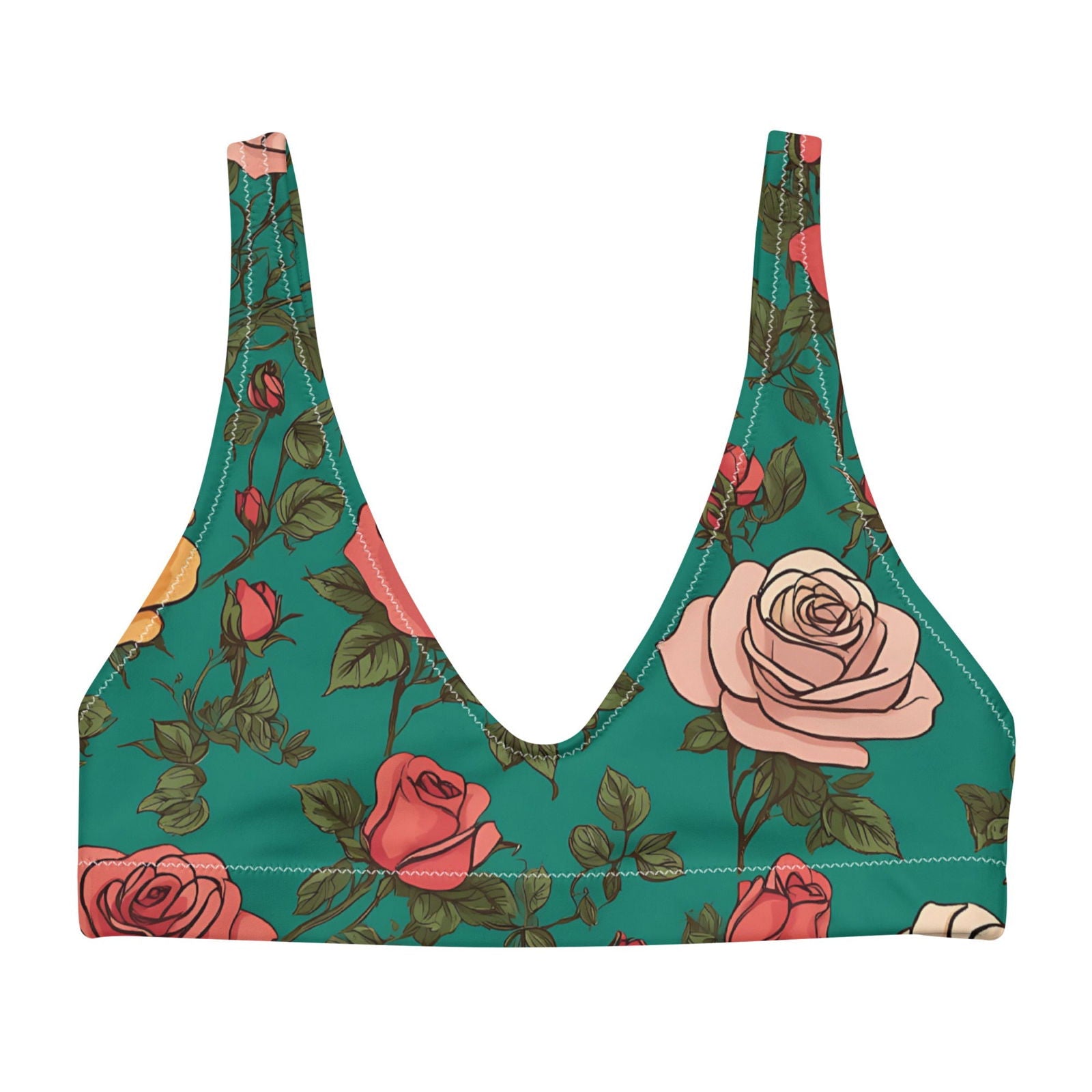 'Rose Buds' Recycled padded bikini top Swimwear