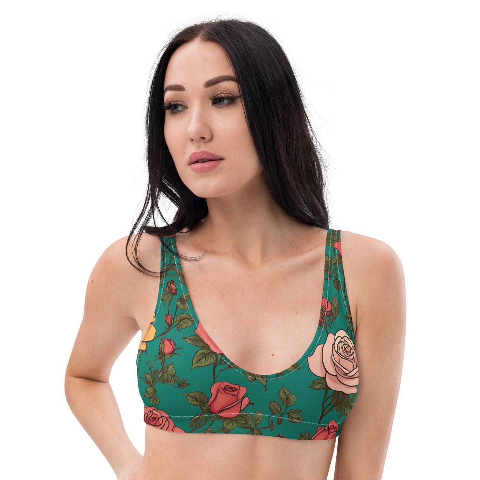 'Rose Buds' Recycled padded bikini top Swimwear