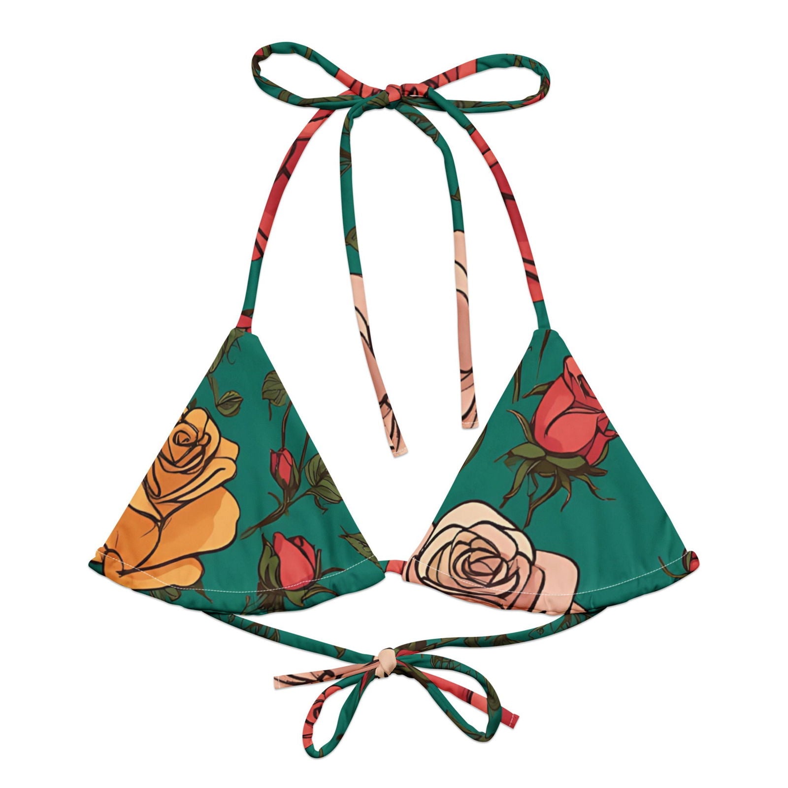 'Rose Buds' Recycled string bikini top Swimwear
