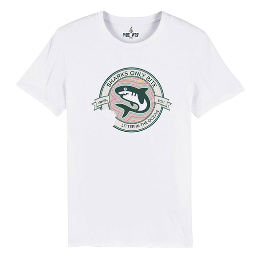 'Sharks Only Bite When You Litter' Organic Unisex Crewneck T-shirt T-Shirts