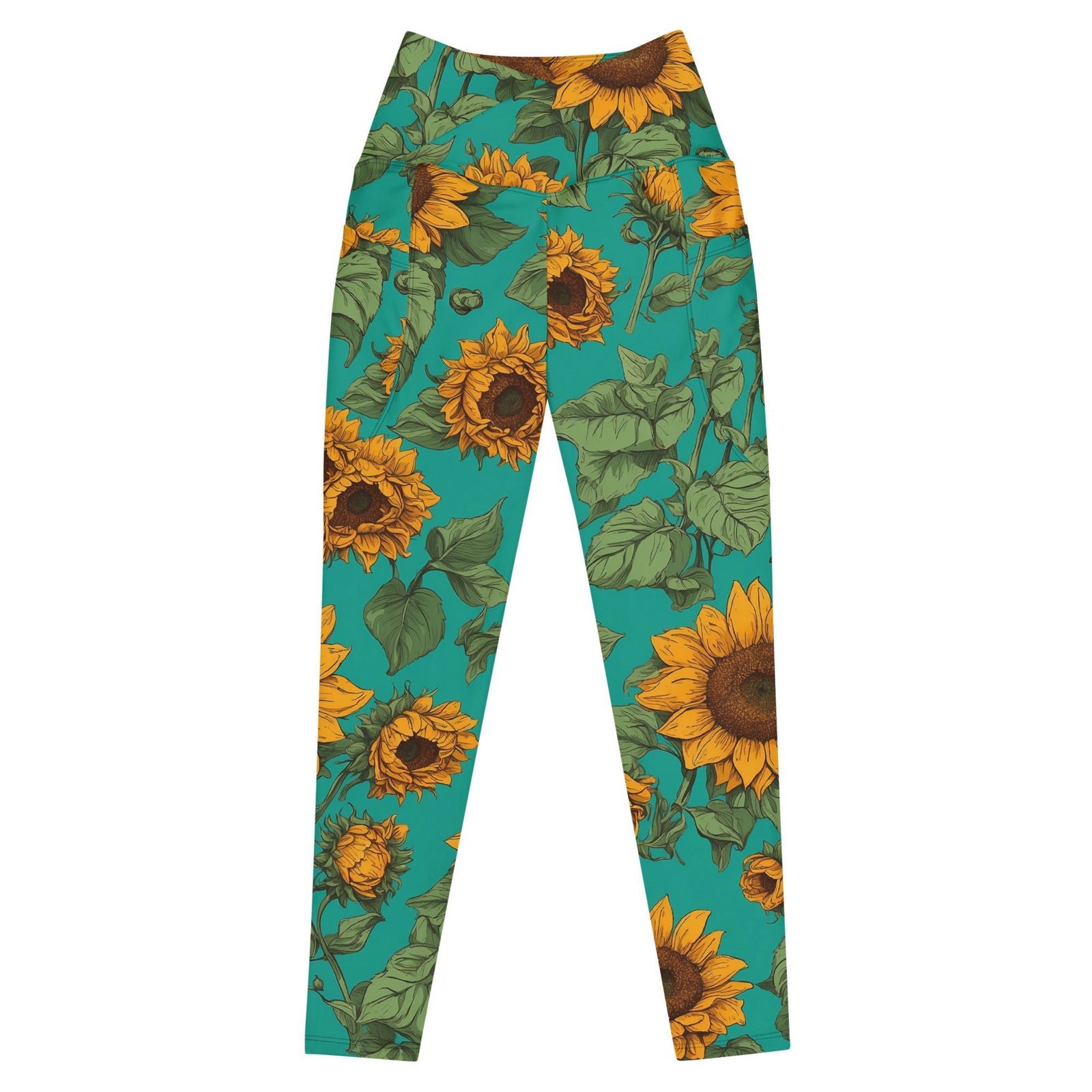 'Sunflower Delight' Crossover leggings with pockets Leggings