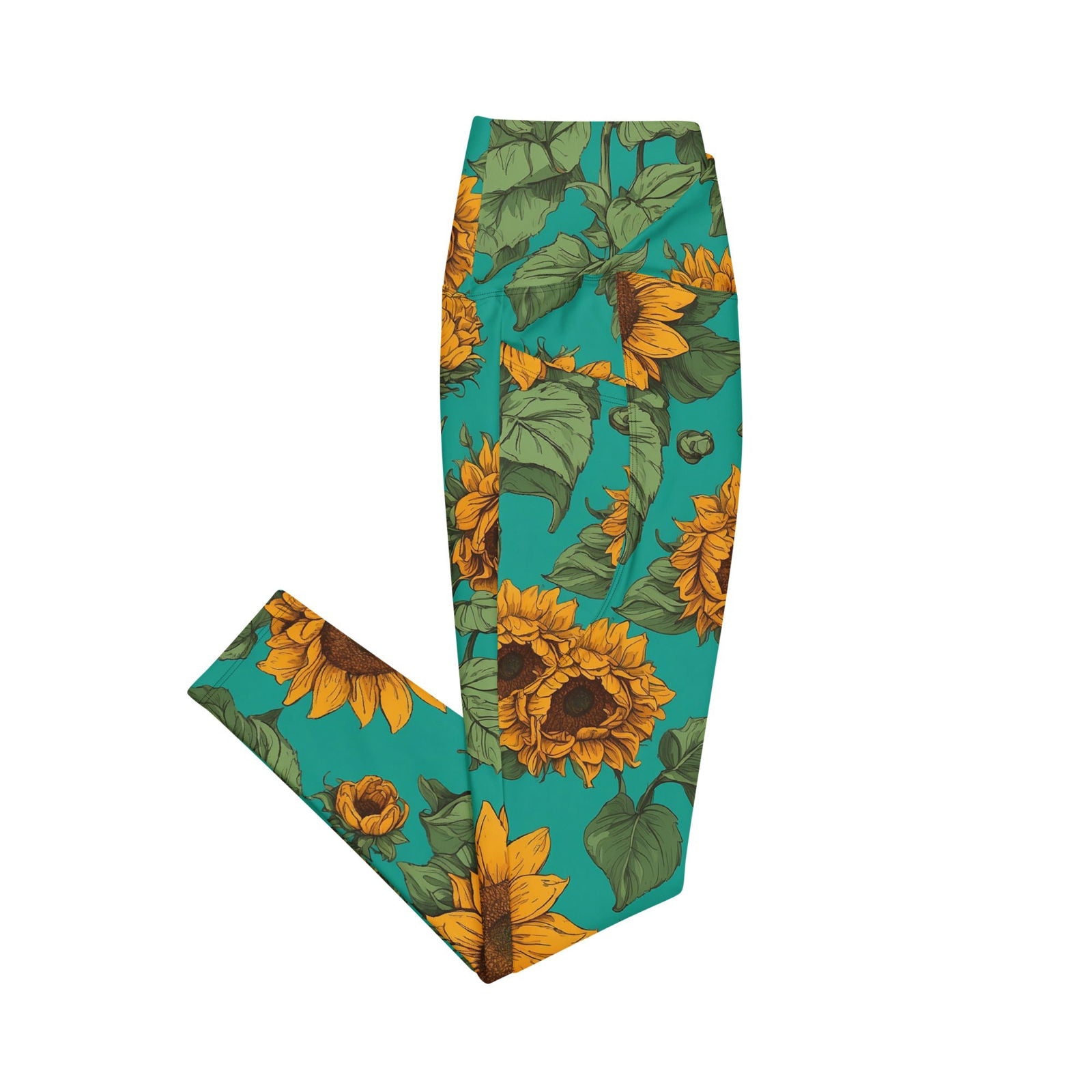 'Sunflower Delight' Crossover leggings with pockets Leggings