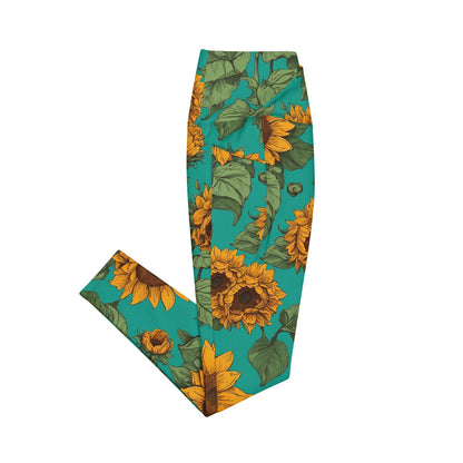'Sunflower Delight' Crossover leggings with pockets Leggings