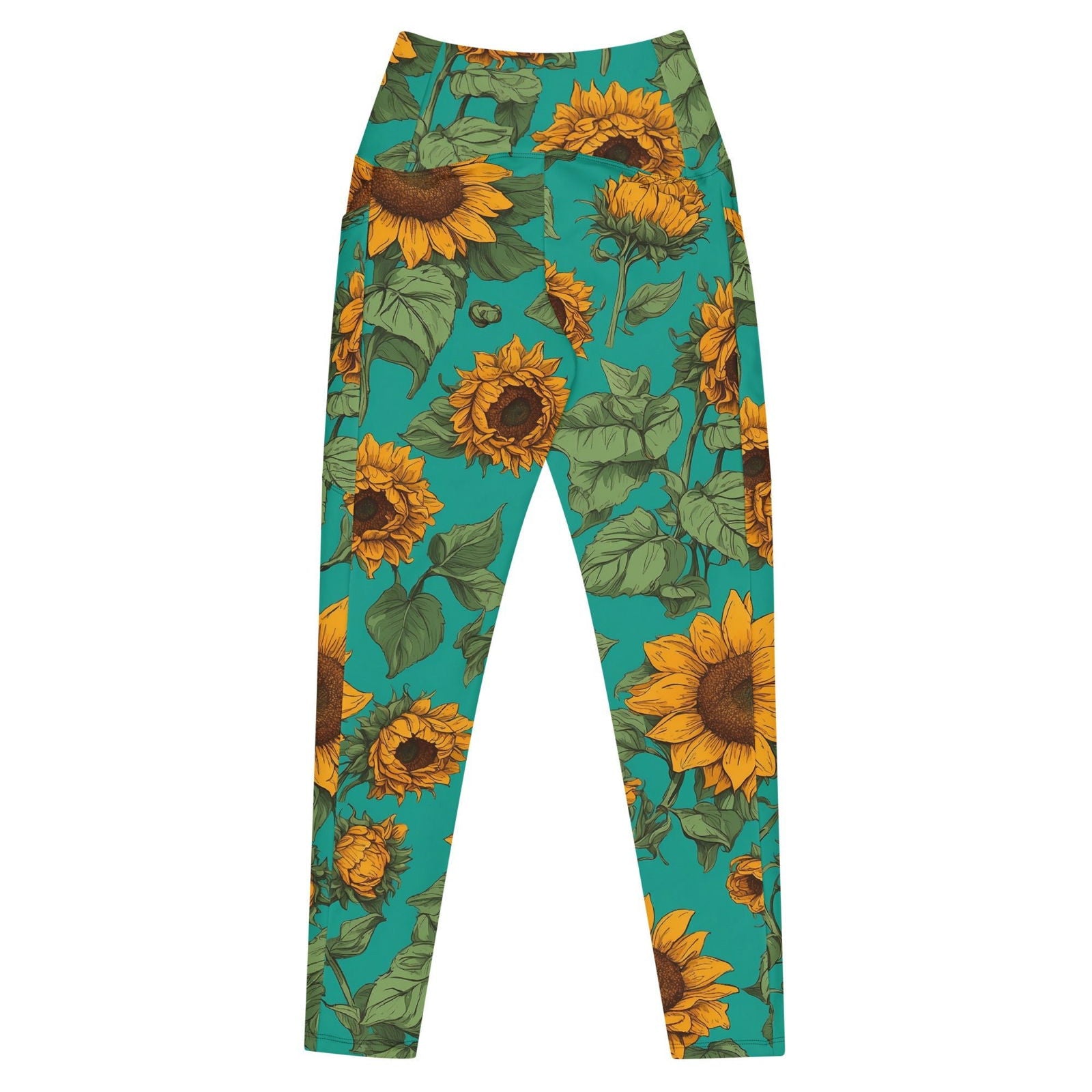 'Sunflower Delight' Crossover leggings with pockets Leggings