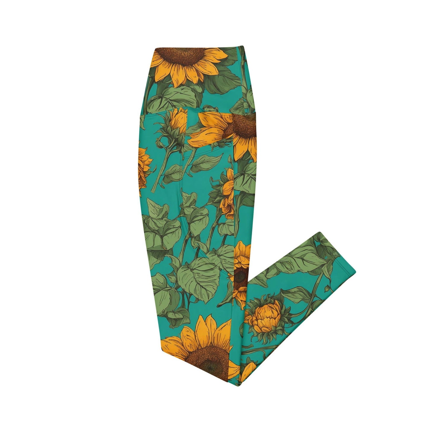 'Sunflower Delight' Crossover leggings with pockets Leggings