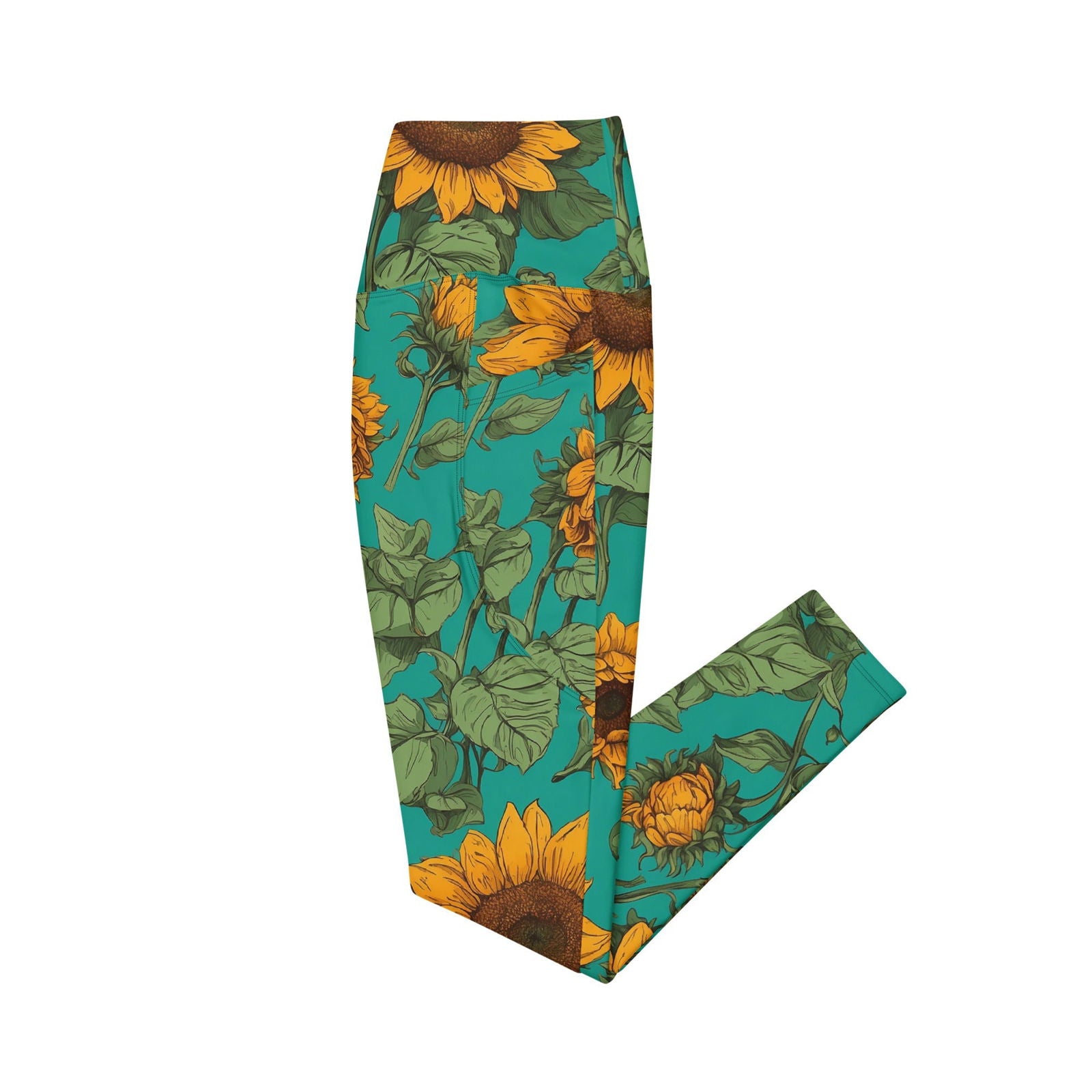 'Sunflower Delight' Crossover leggings with pockets Leggings