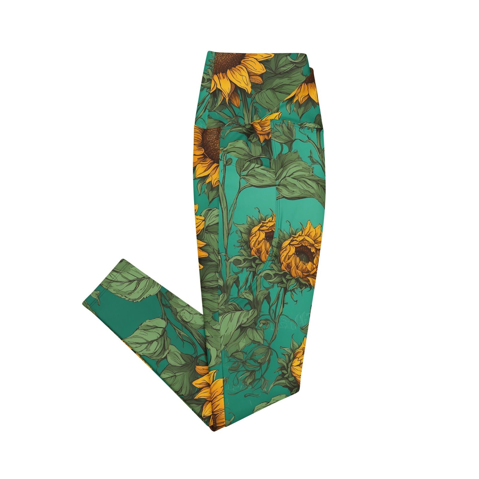 'Sunflower Delight' Crossover leggings with pockets Leggings
