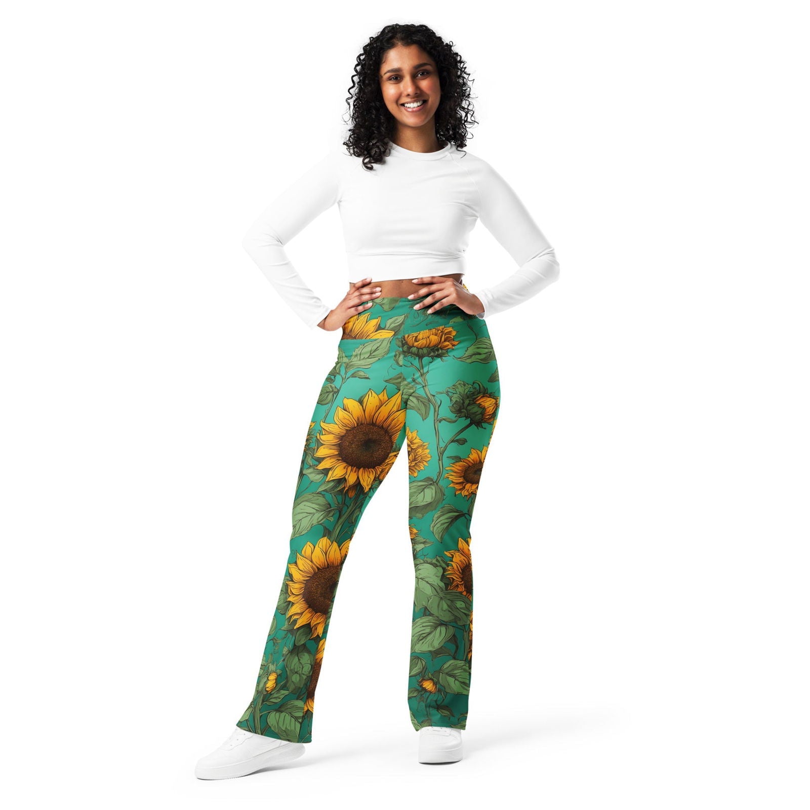 'Golden Sunflowers' Flare leggings with pockets Leggings