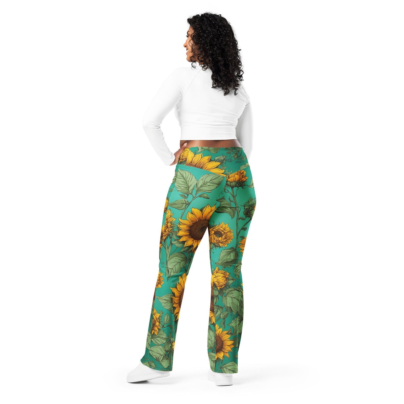 'Golden Sunflowers' Flare leggings with pockets Leggings
