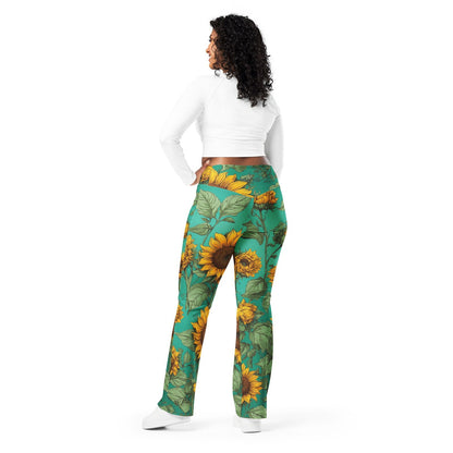 'Golden Sunflowers' Flare leggings with pockets Leggings