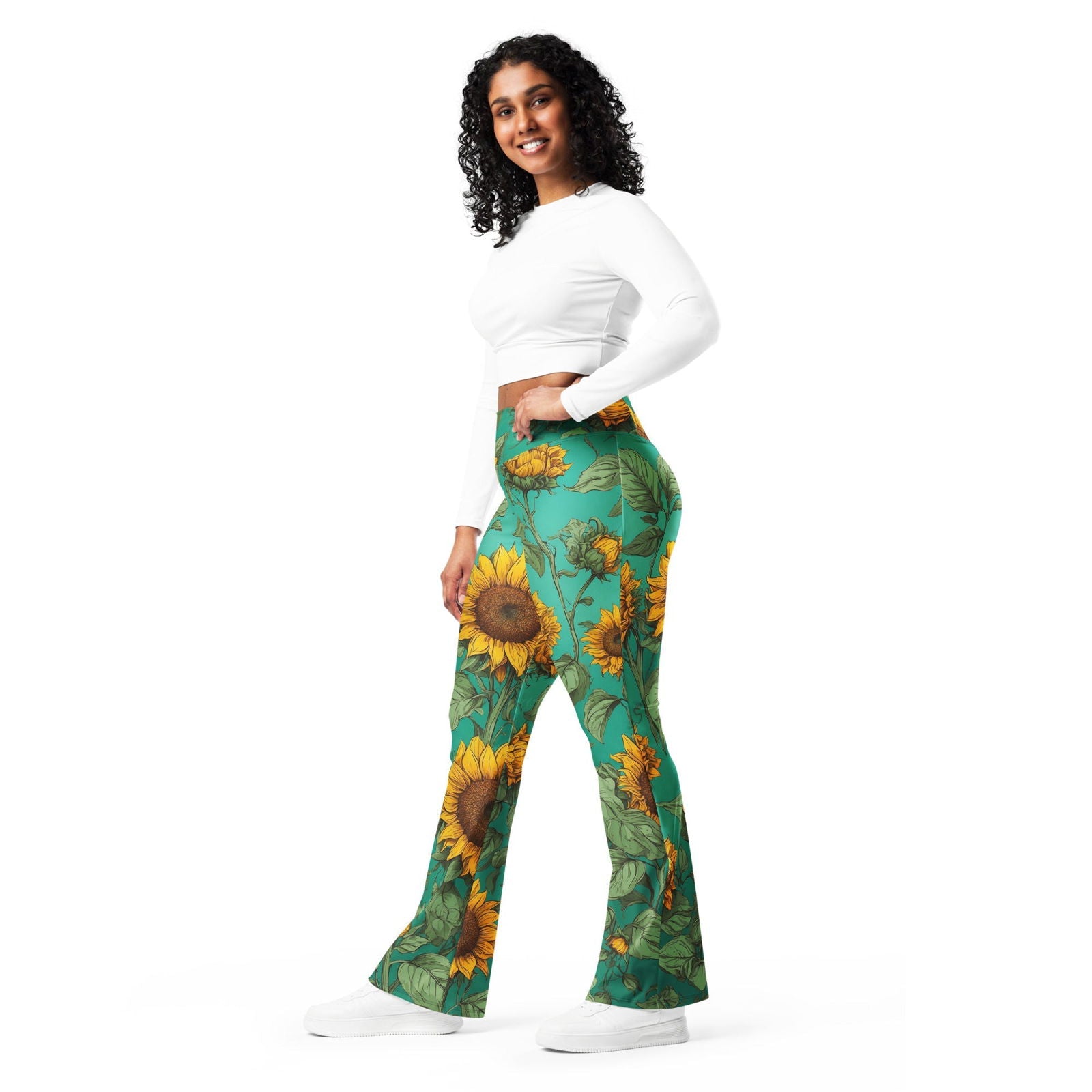 'Golden Sunflowers' Flare leggings with pockets Leggings