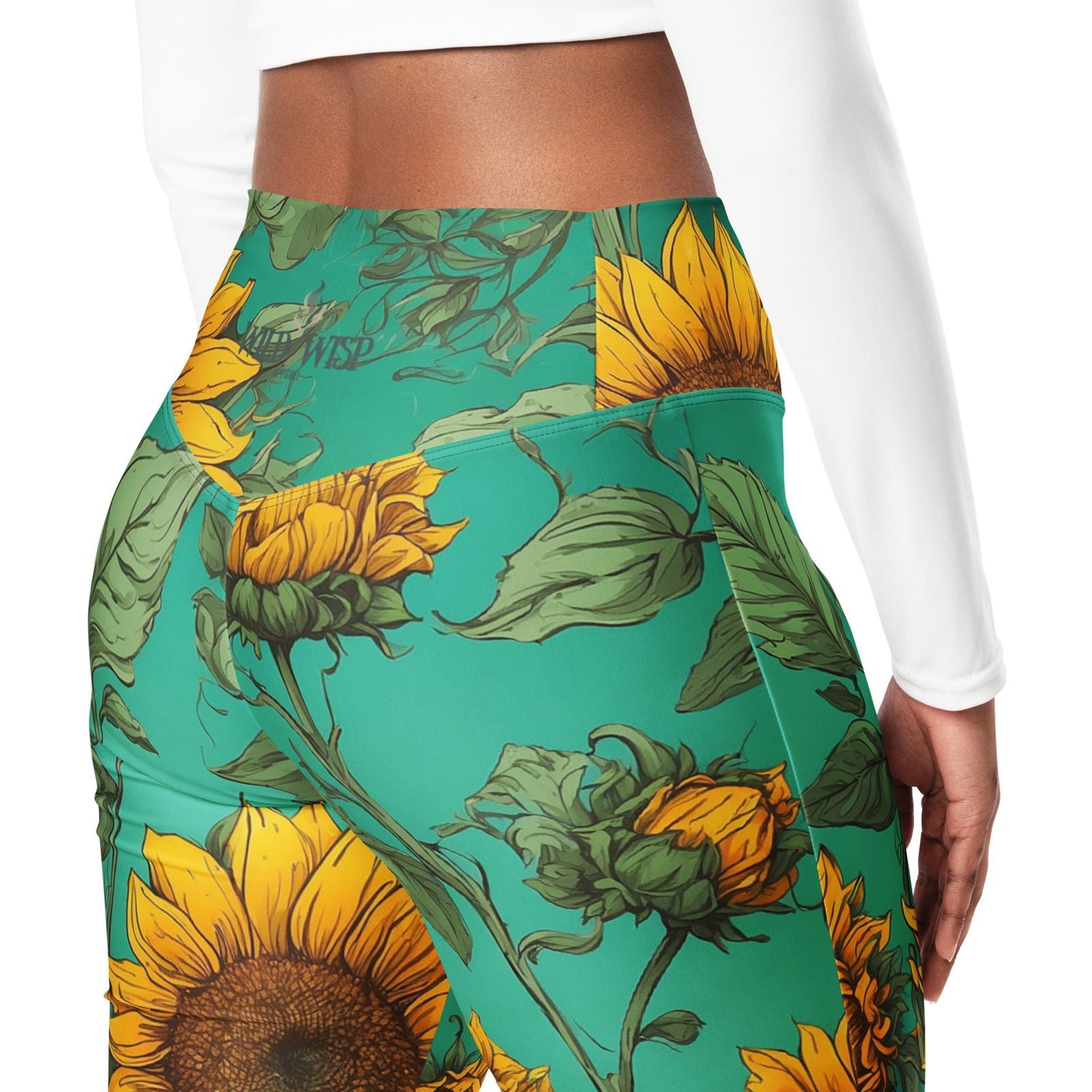 'Golden Sunflowers' Flare leggings with pockets Leggings